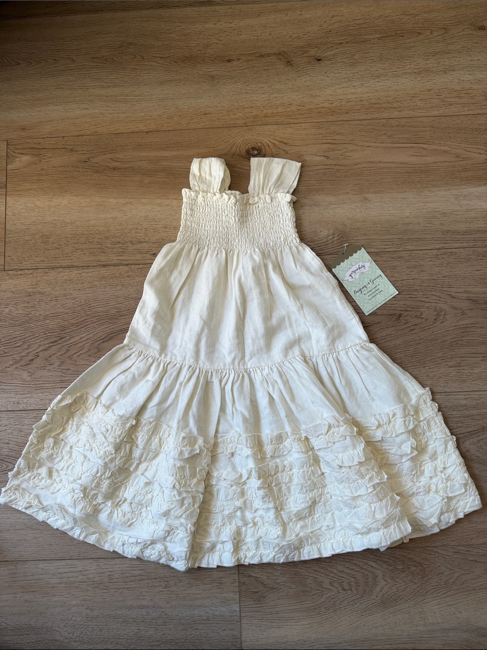 Cream Ruffled Smocked Sundress for Kids